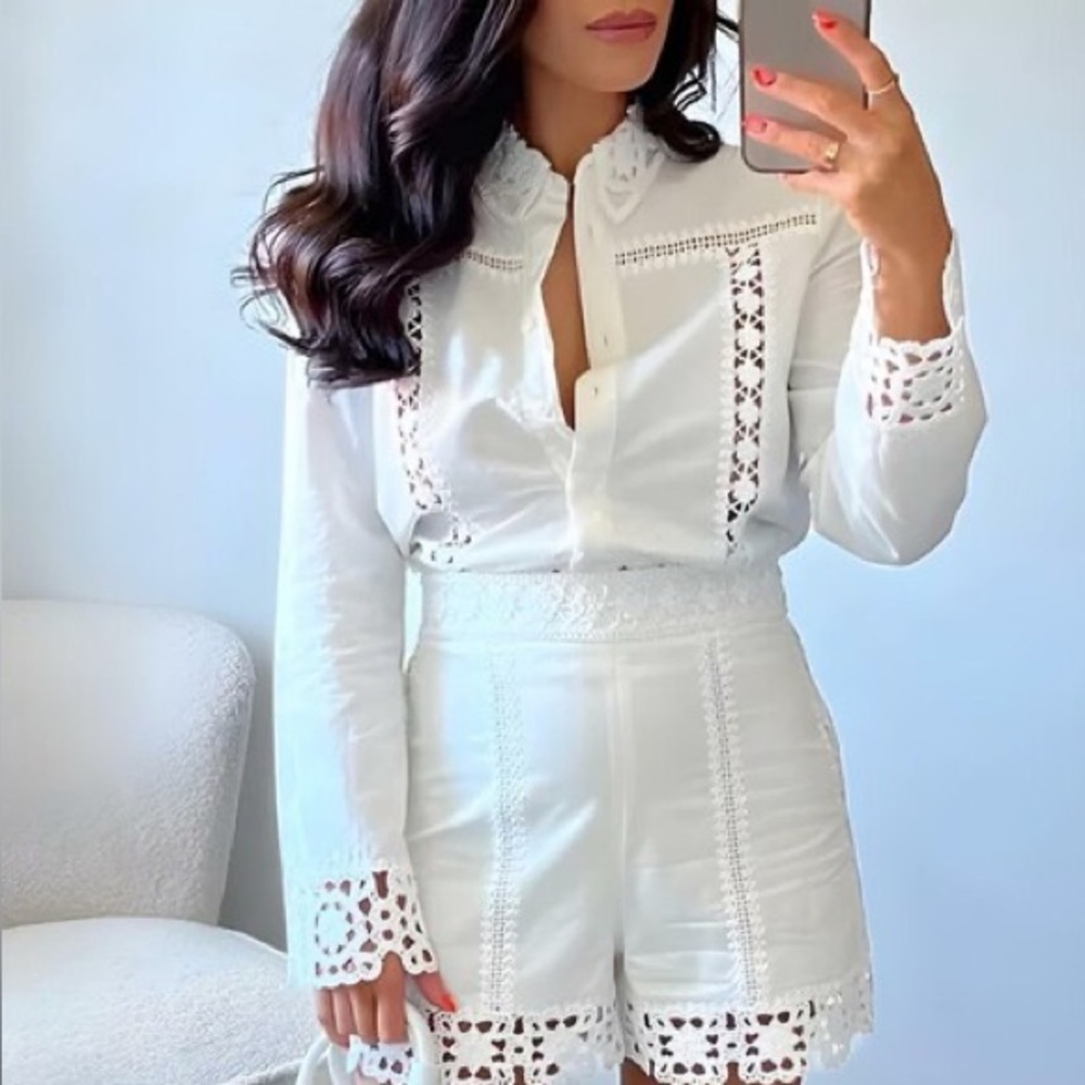 Zara embroidered eyelet white long sleeve blouse - Picture 8 of 11